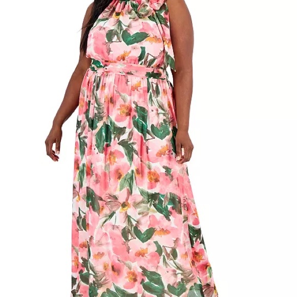 27. Anne Klein Pink and Green Floral Sleeveless Maxi Dress Size 16 - Picture 2 of 13